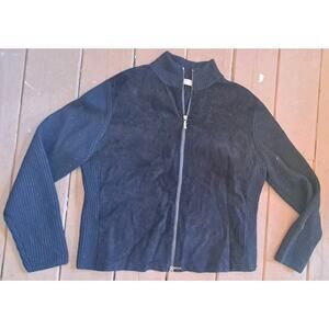 VALERIE SEPARATES women's black suede and merino wool sweater jacket size Large